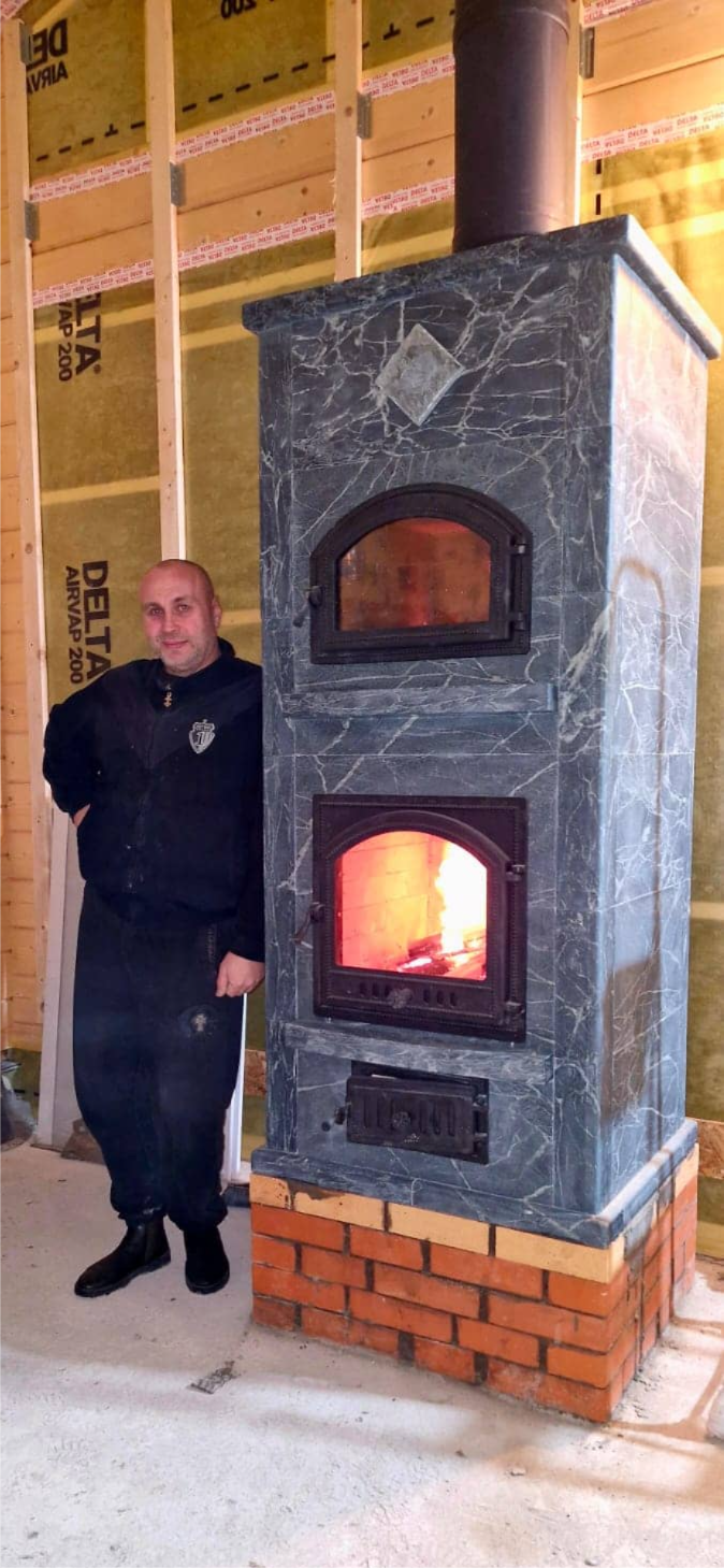 Печь-камин из талькомагнезита и талькохлорита